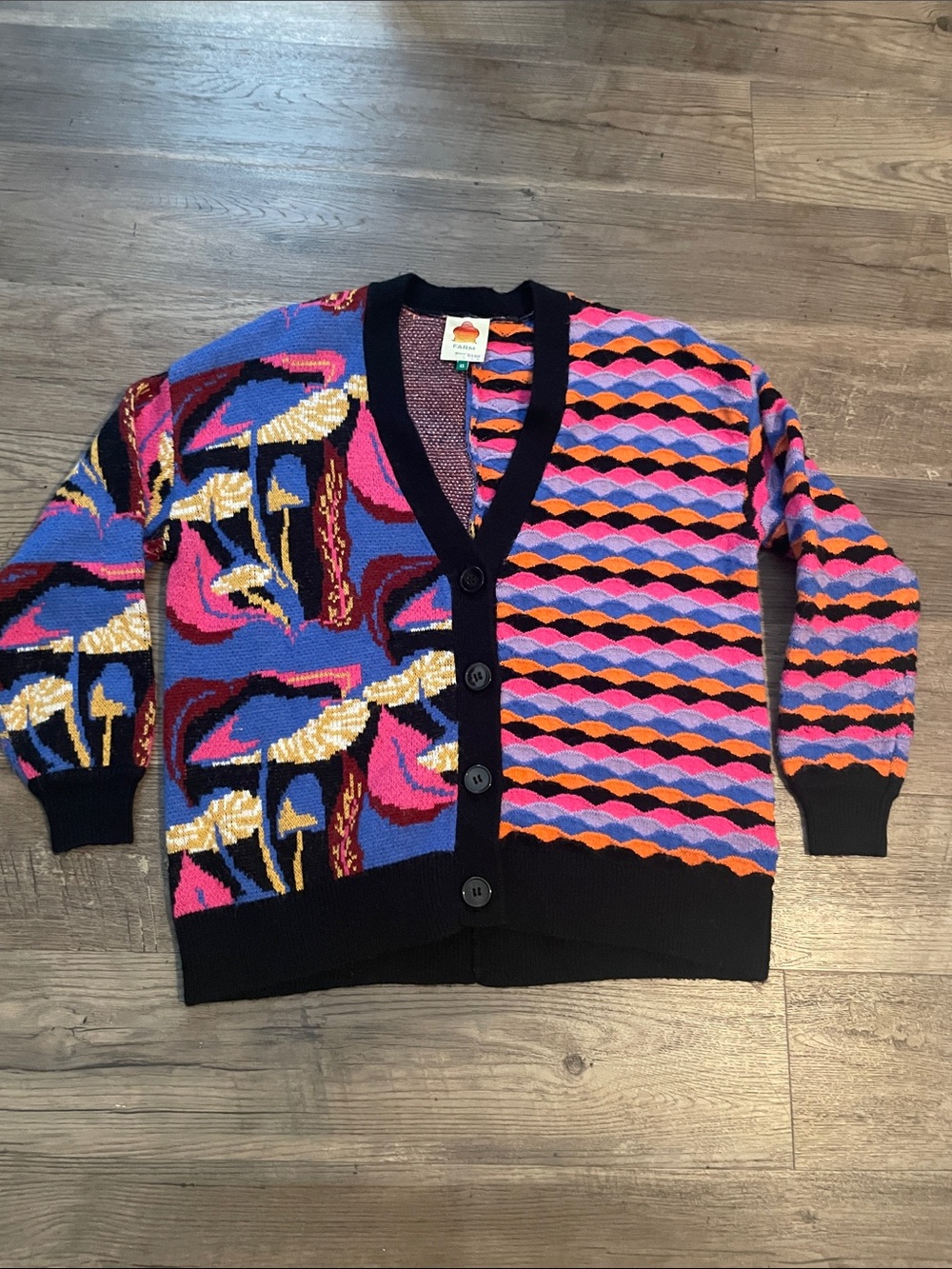 Farm Rio mixed mushrooms Cardigan Sweater - Pink, Blue & Black